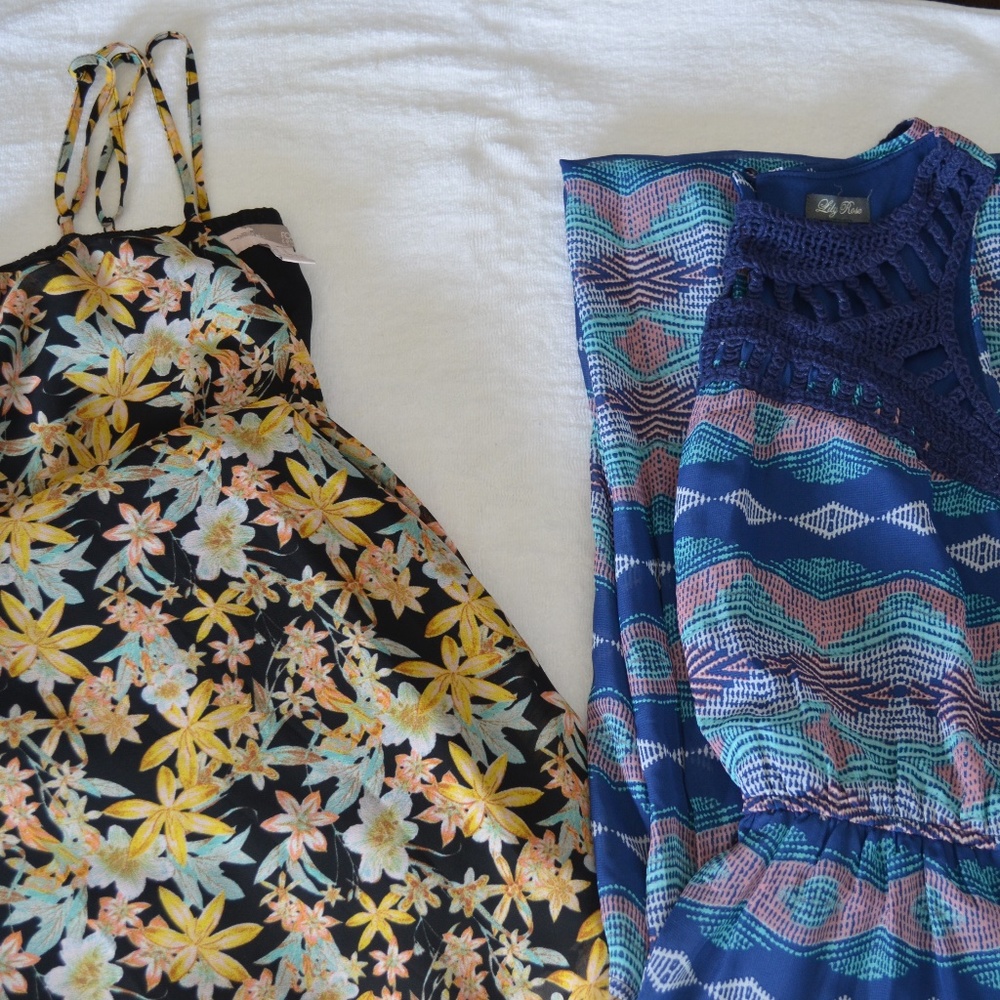 LOT OF 2 MAXI and KNEE DRESS SIZE M MULTICOLOR B01